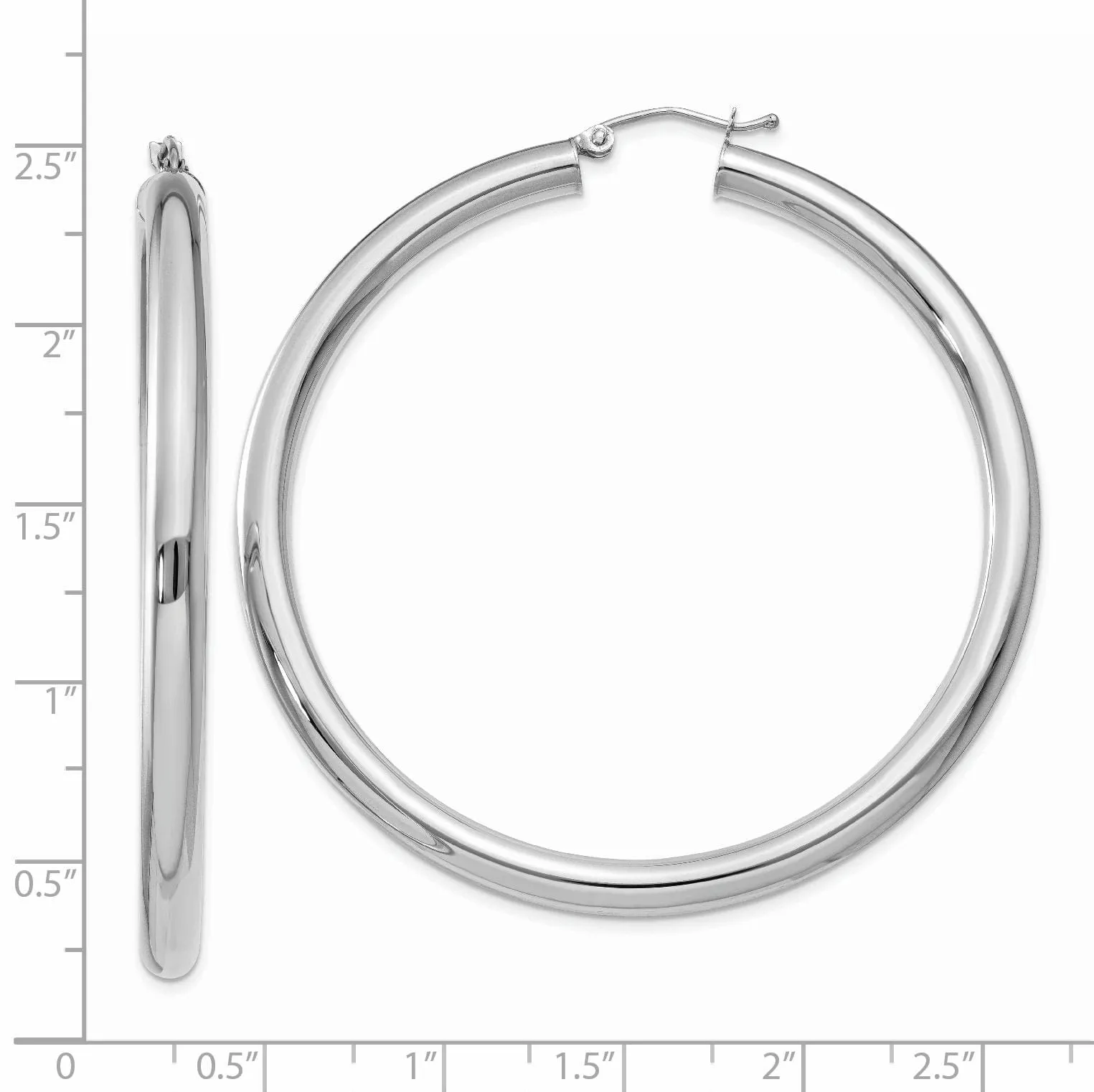 14k White Gold 4MM x 55MM Tube Hoop Earrings