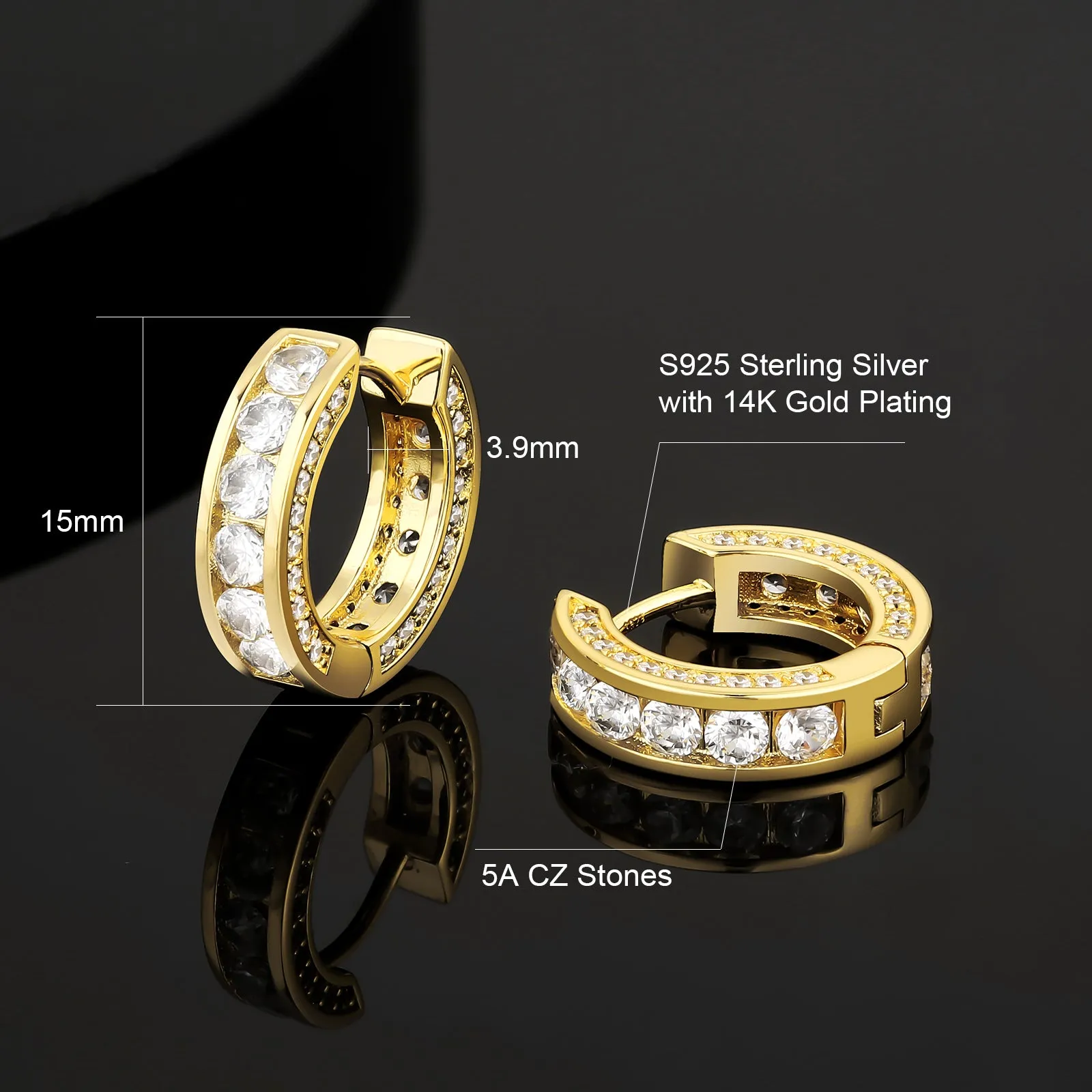 15mm Diamond Sterling Silver Hoop Earrings