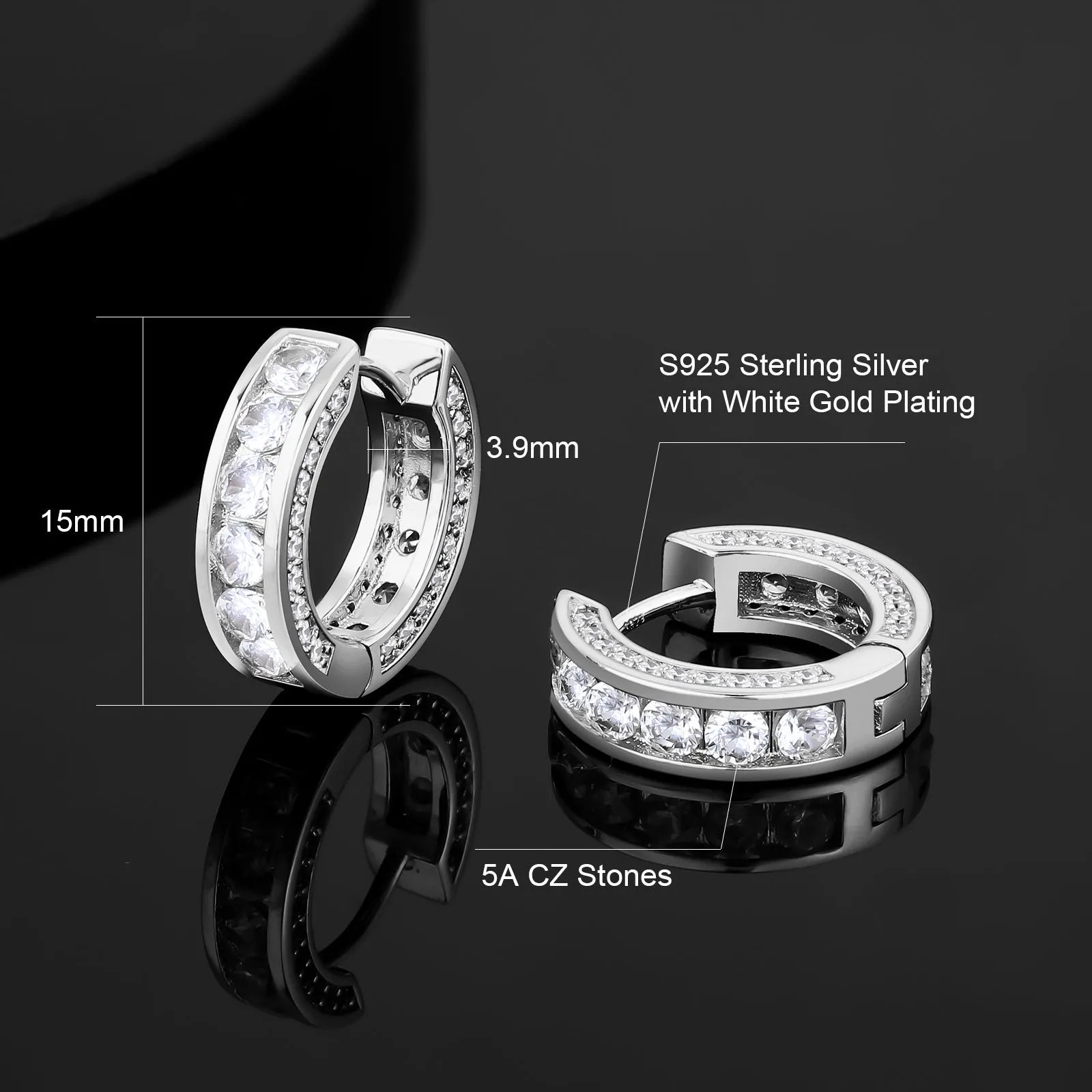 15mm Diamond Sterling Silver Hoop Earrings