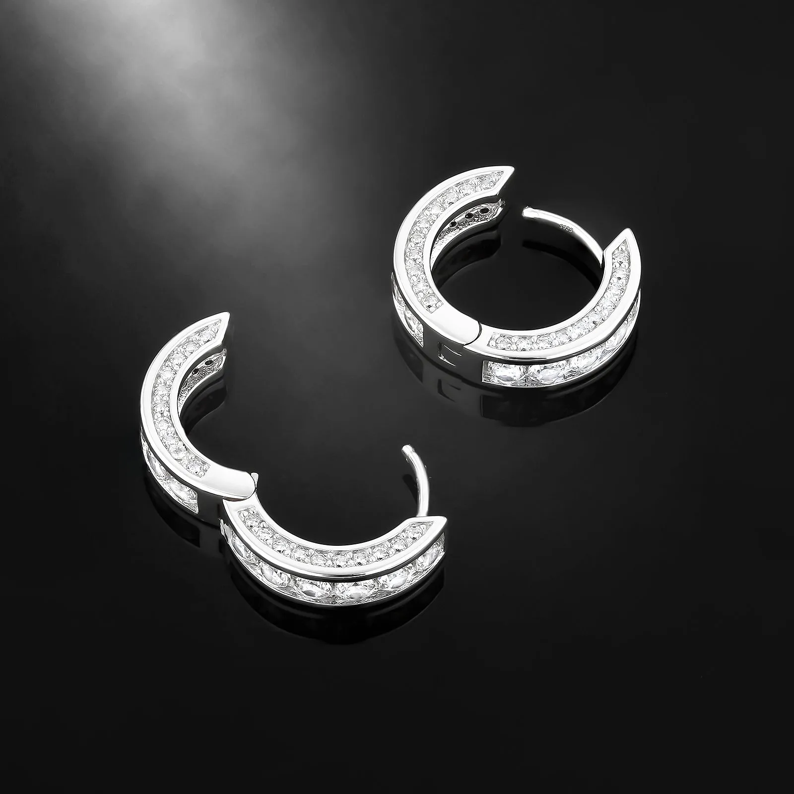 15mm Diamond Sterling Silver Hoop Earrings