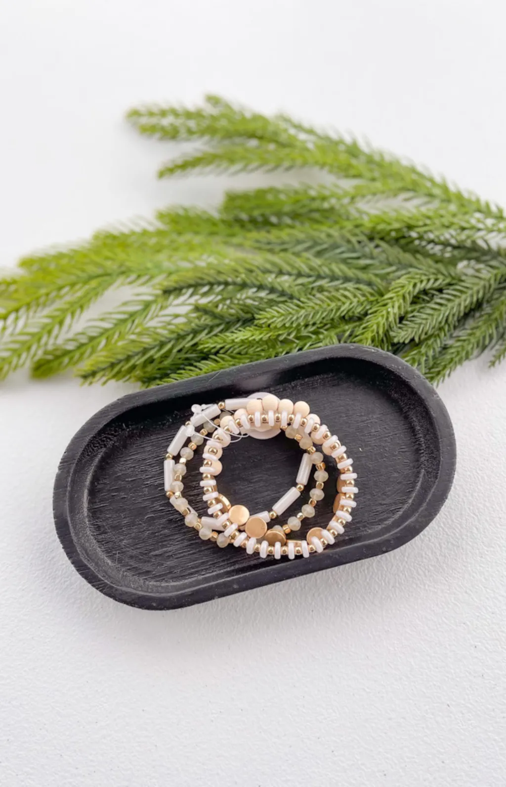 4-Set White Beaded Bracelet