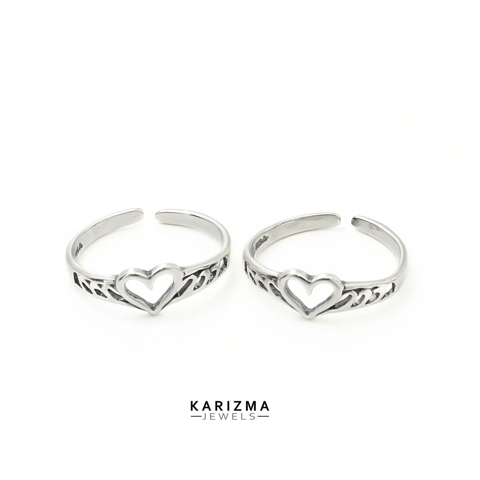 925 Real Sterling Silver women Oxidized heart design Toe Ring - Pair
