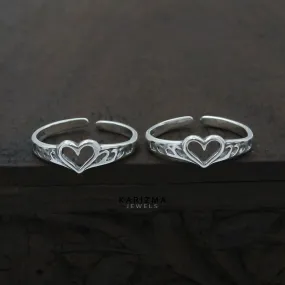 925 Real Sterling Silver women Oxidized heart design Toe Ring - Pair