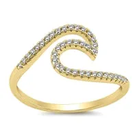 925 Sterling Silver Rose Gold Plated Wave Ring with CZ