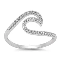 925 Sterling Silver Rose Gold Plated Wave Ring with CZ