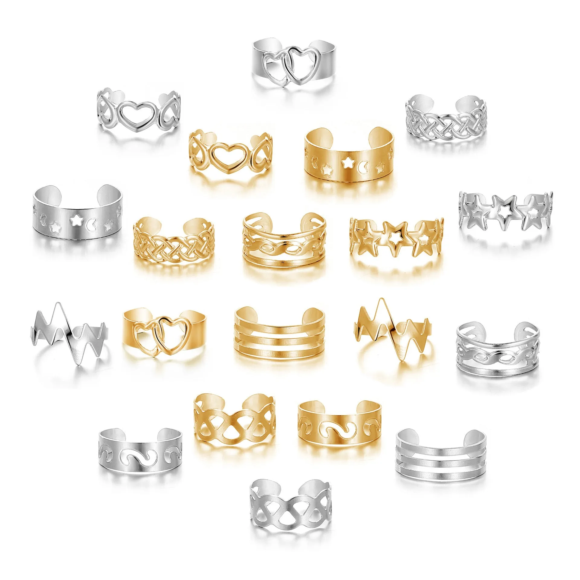 Alloy Star Moon Toe Ring 10-piece Set