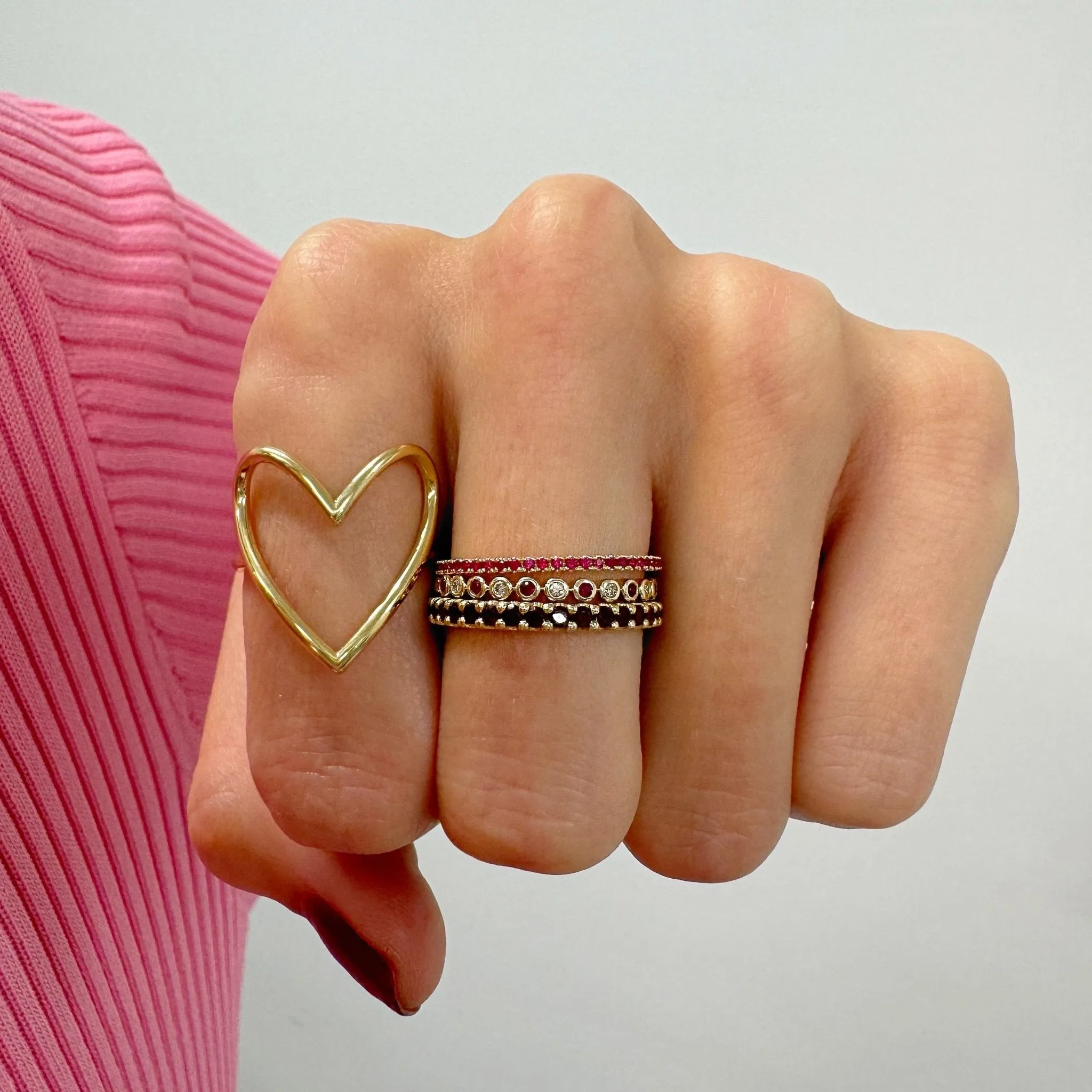 Alternating Diamond & Gemstone Bezel Band
