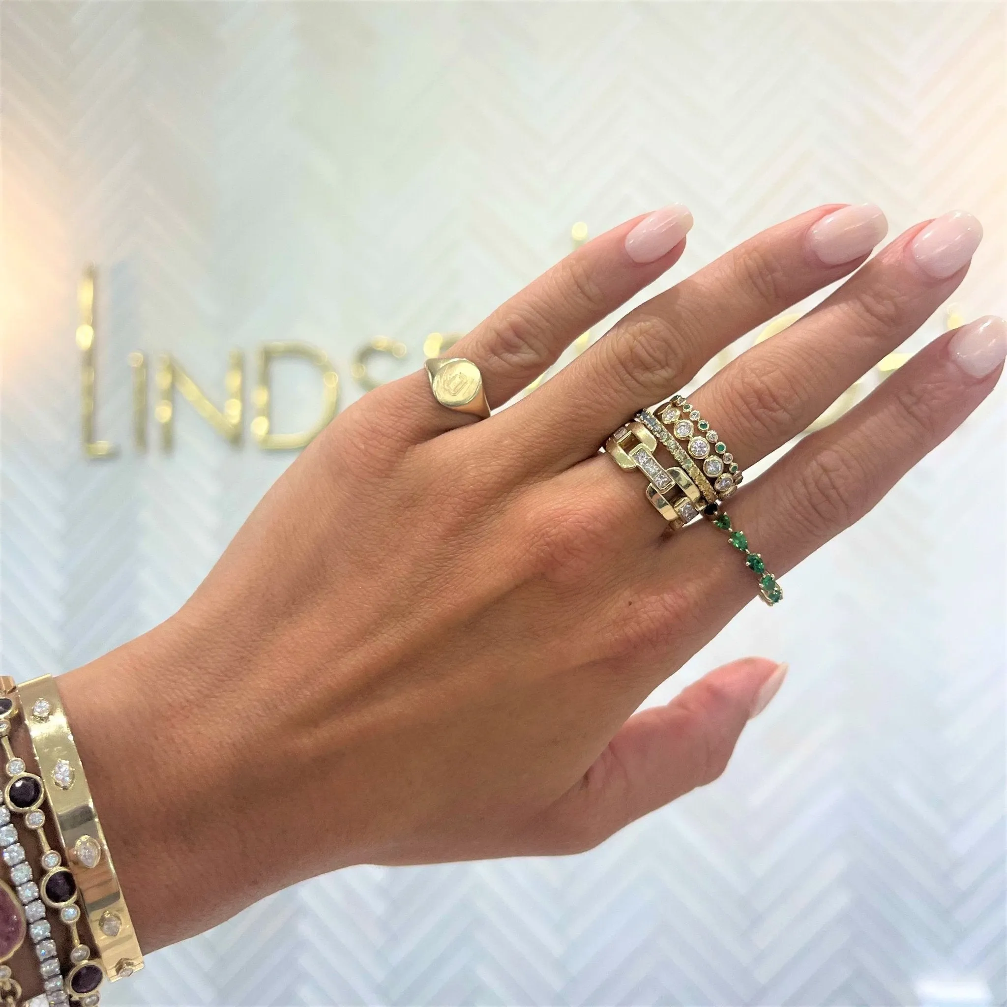 Alternating Diamond & Gemstone Bezel Band