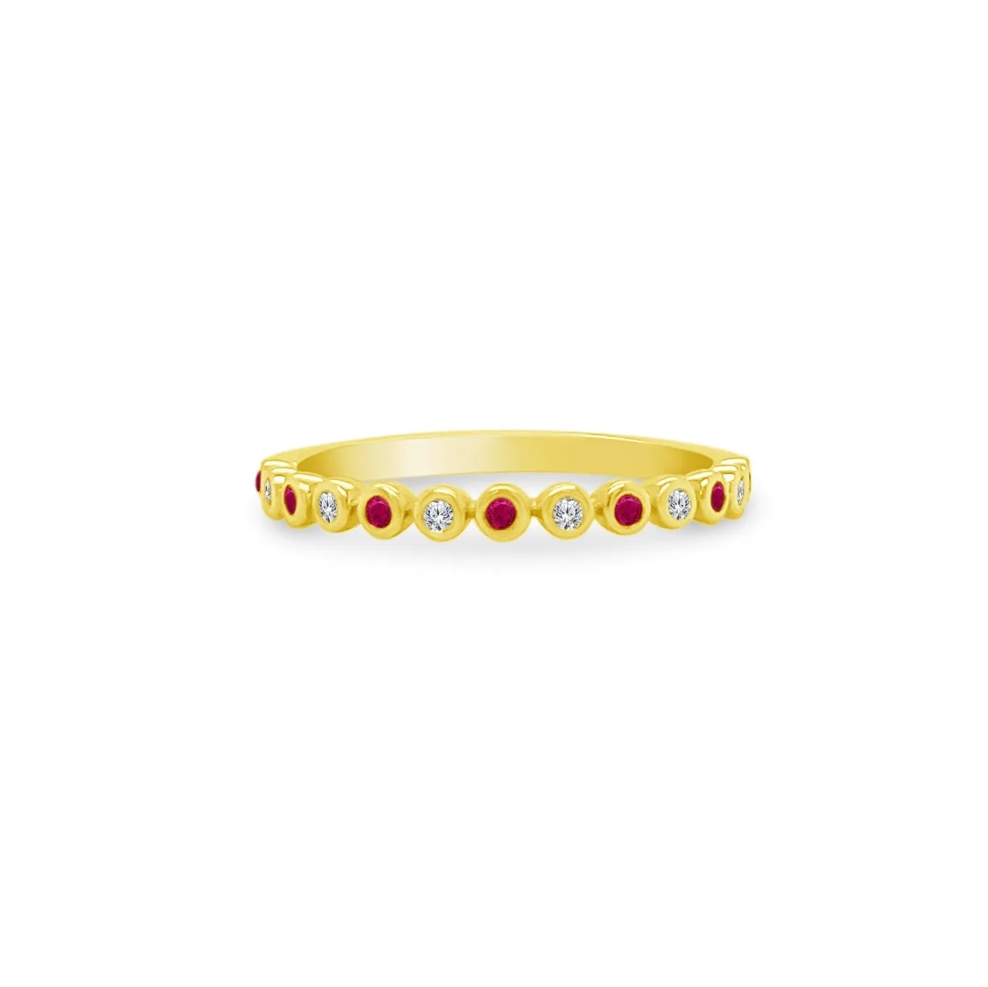 Alternating Diamond & Gemstone Bezel Band