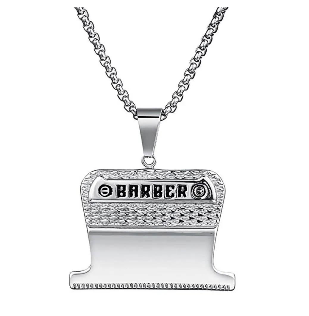 Barber Necklace Clipper Blade Jewelry Barber Simulated Diamond Barbershop Chain Gold Silver Color Metal Alloy 24in