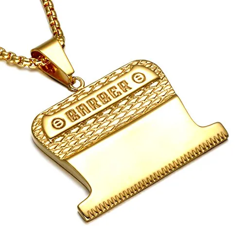 Barber Necklace Clipper Blade Jewelry Barber Simulated Diamond Barbershop Chain Gold Silver Color Metal Alloy 24in