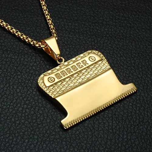 Barber Necklace Clipper Blade Jewelry Barber Simulated Diamond Barbershop Chain Gold Silver Color Metal Alloy 24in