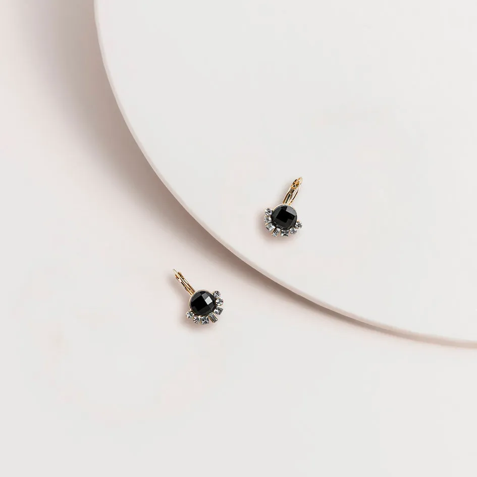 Black Glass and Crystal Hook Earrings