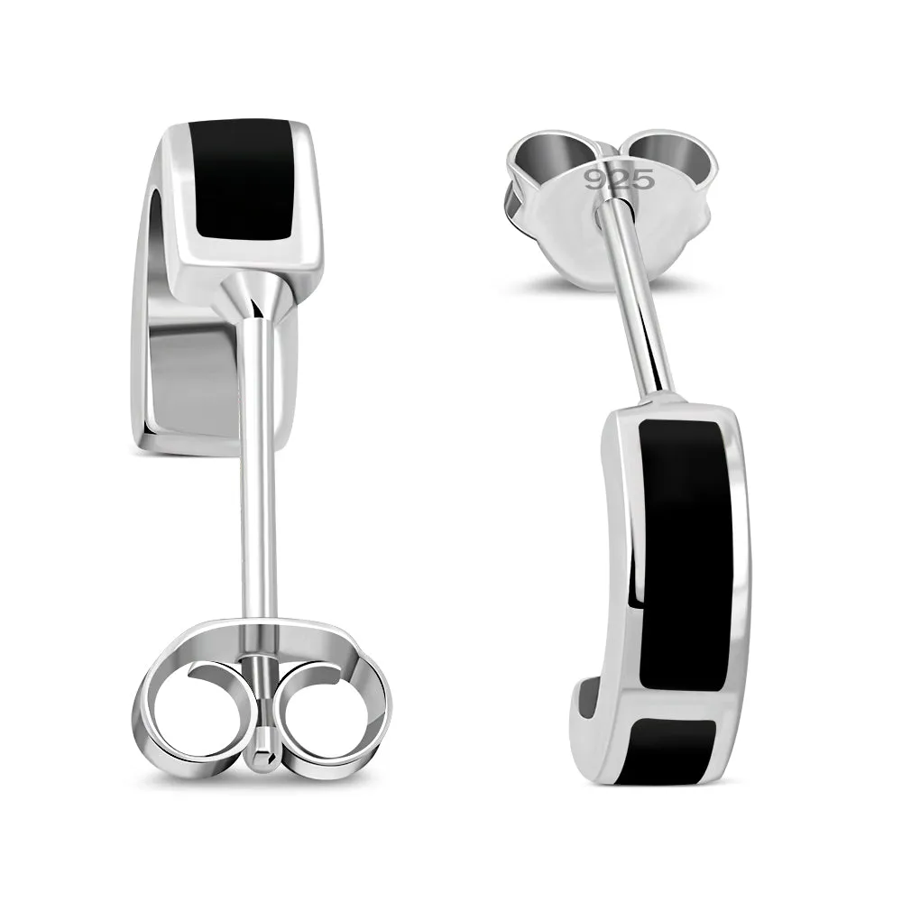 Black Onyx Stud Silver Earrings