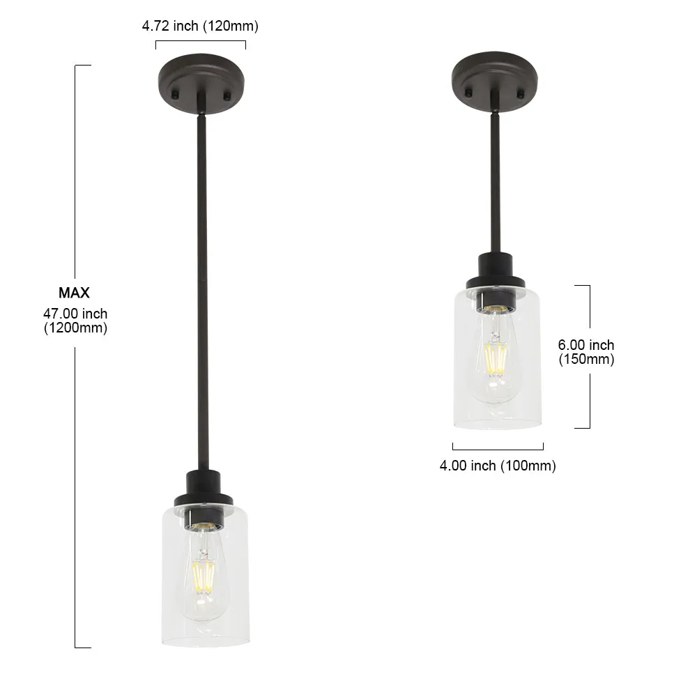 BONLICHT 1-Light Glass Pendant Light Industrial Edison Style Oil Rubbed Bronze Finish