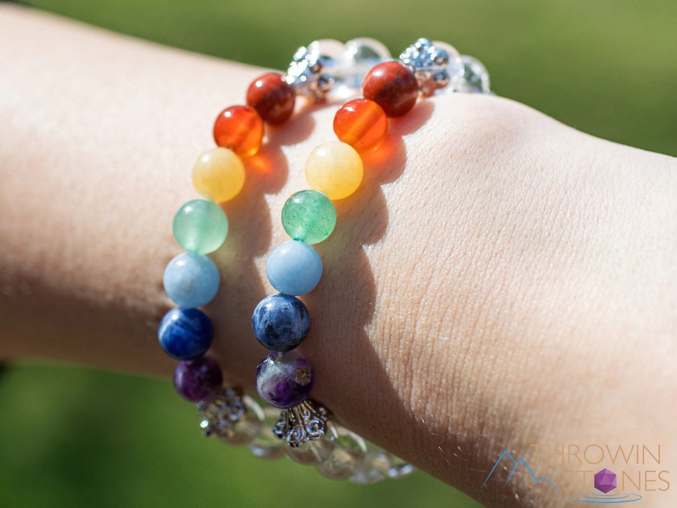 CHAKRA & CLEAR QUARTZ Crystal Bracelet - Round Beads - Beaded Bracelet, Handmade Jewelry, Healing Crystal Bracelet, E1967