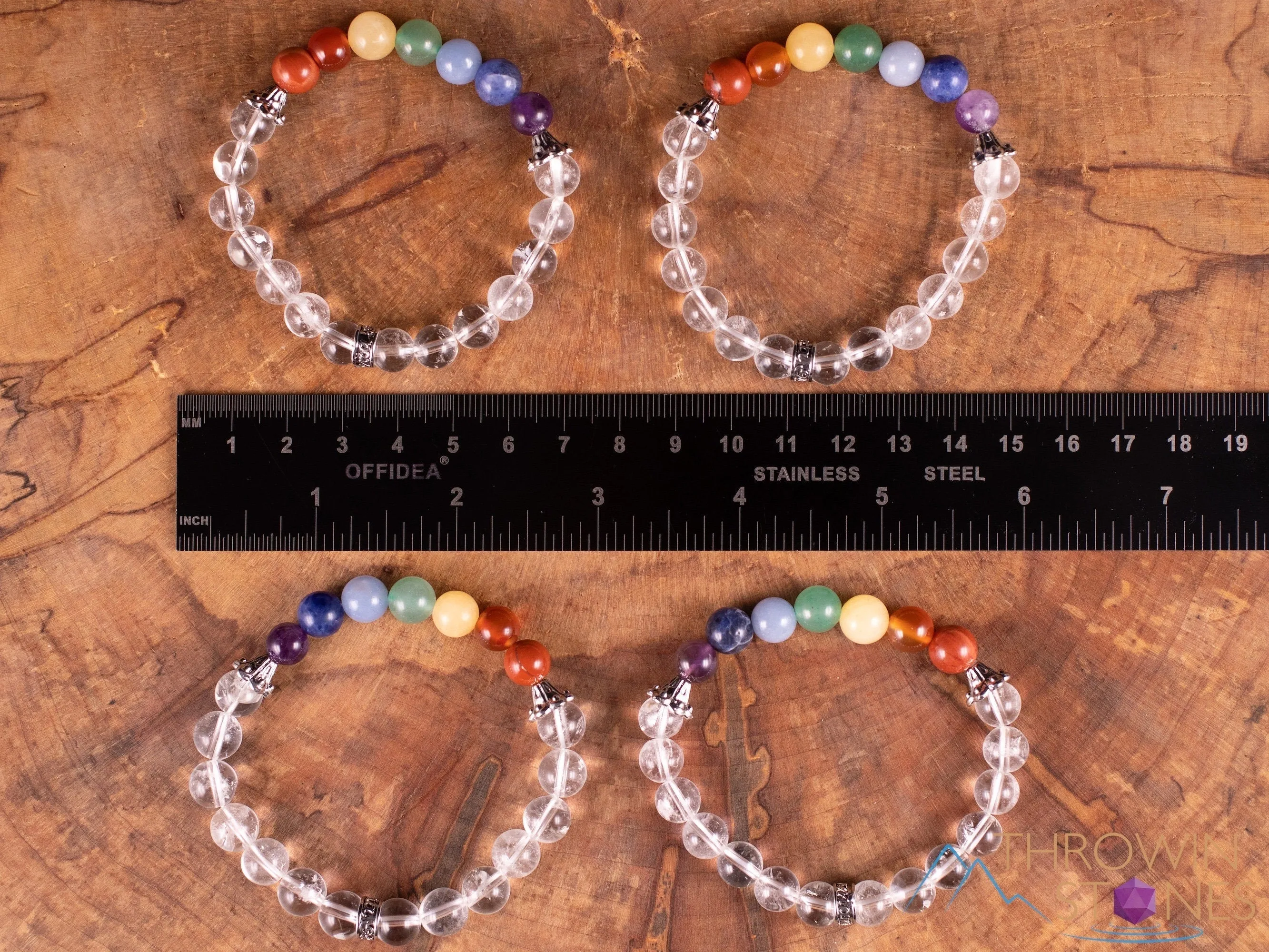 CHAKRA & CLEAR QUARTZ Crystal Bracelet - Round Beads - Beaded Bracelet, Handmade Jewelry, Healing Crystal Bracelet, E1967