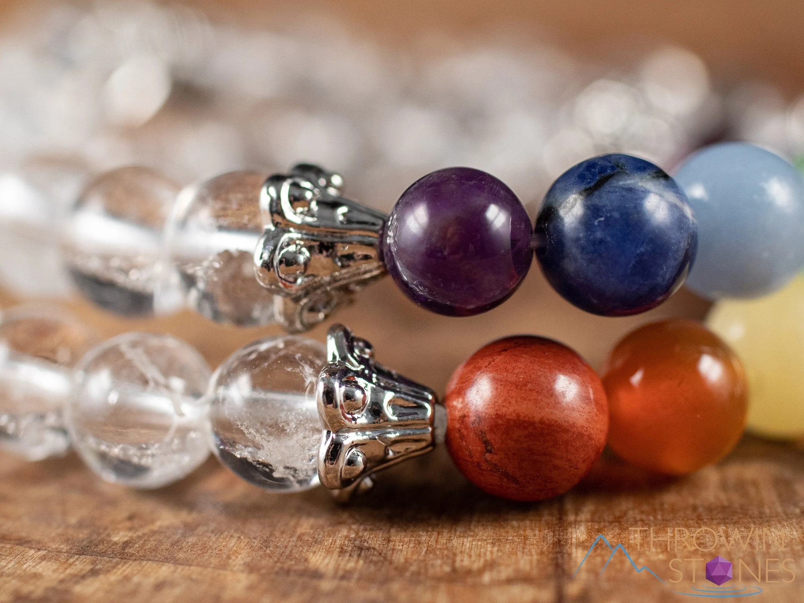 CHAKRA & CLEAR QUARTZ Crystal Bracelet - Round Beads - Beaded Bracelet, Handmade Jewelry, Healing Crystal Bracelet, E1967