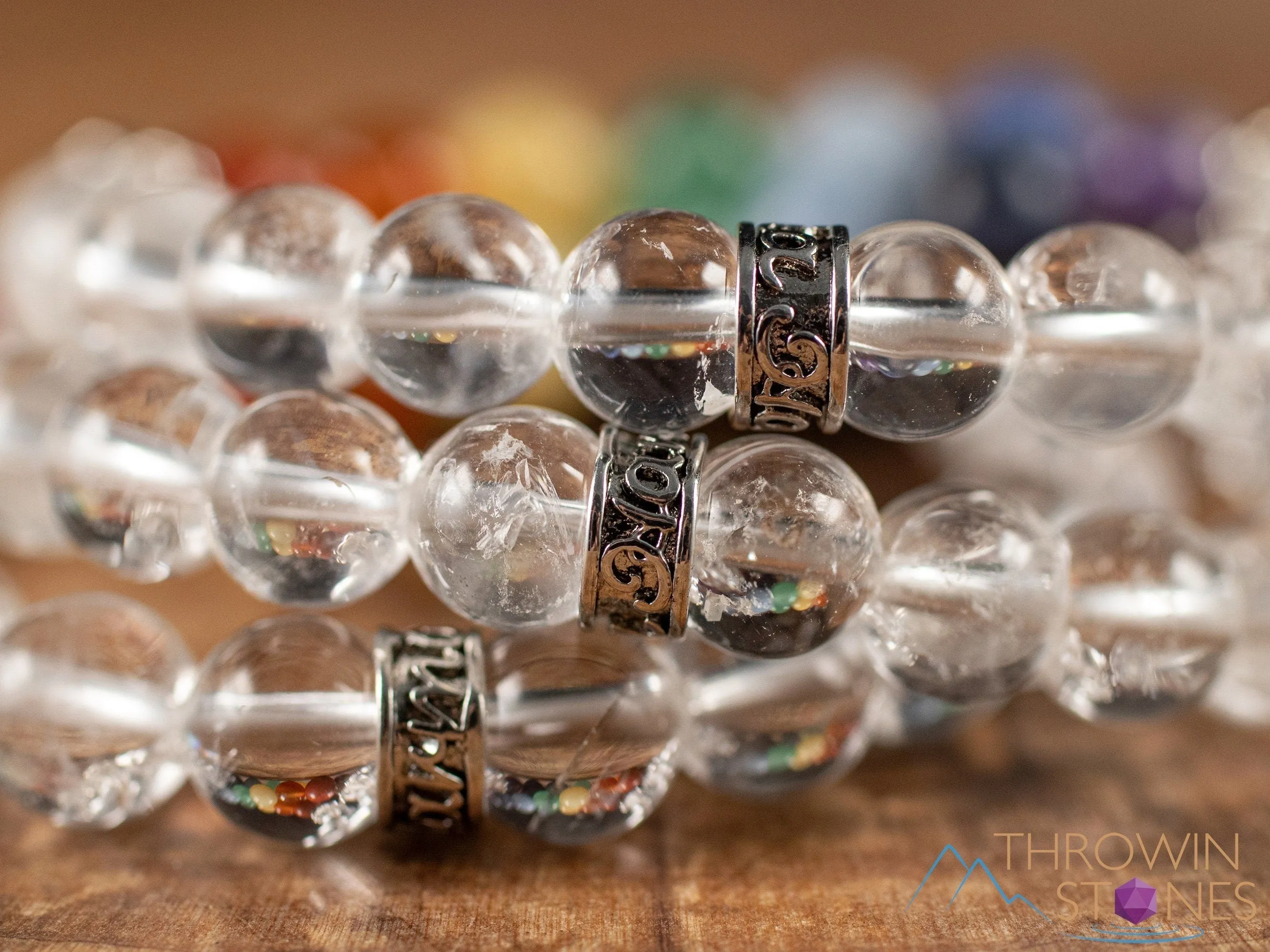CHAKRA & CLEAR QUARTZ Crystal Bracelet - Round Beads - Beaded Bracelet, Handmade Jewelry, Healing Crystal Bracelet, E1967