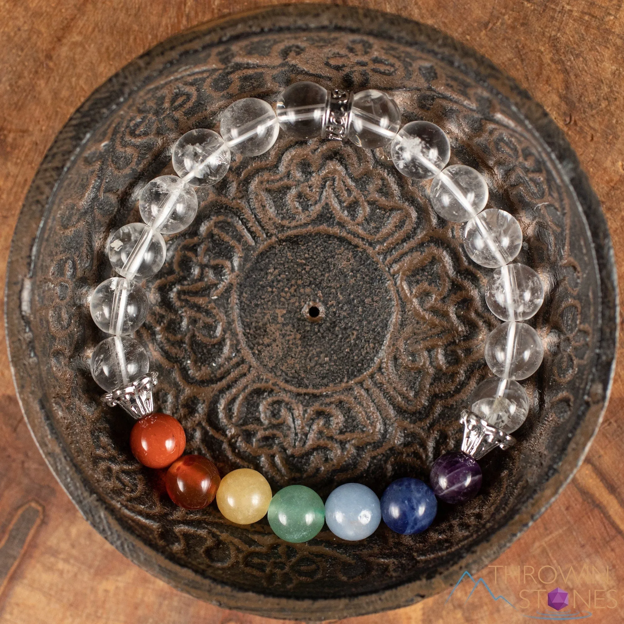 CHAKRA & CLEAR QUARTZ Crystal Bracelet - Round Beads - Beaded Bracelet, Handmade Jewelry, Healing Crystal Bracelet, E1967