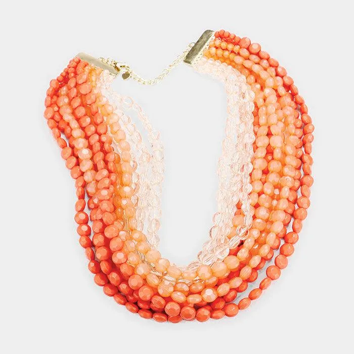 Faceted Coral Round Lucite Beaded Necklace Set