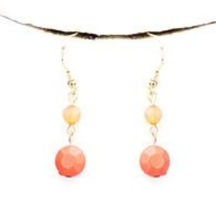 Faceted Coral Round Lucite Beaded Necklace Set