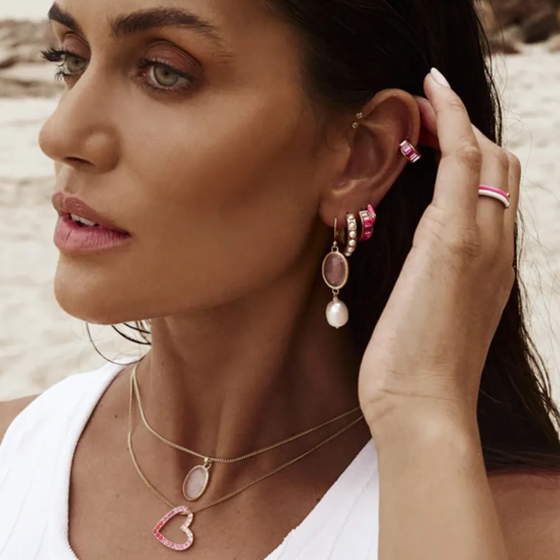 FAIRLEY Crystal Midi Hoop PINK OMBRE