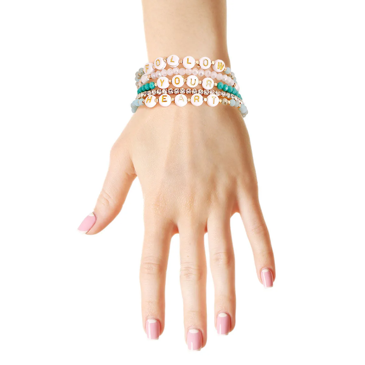 Follow Your Heart Aqua Beaded Bracelets