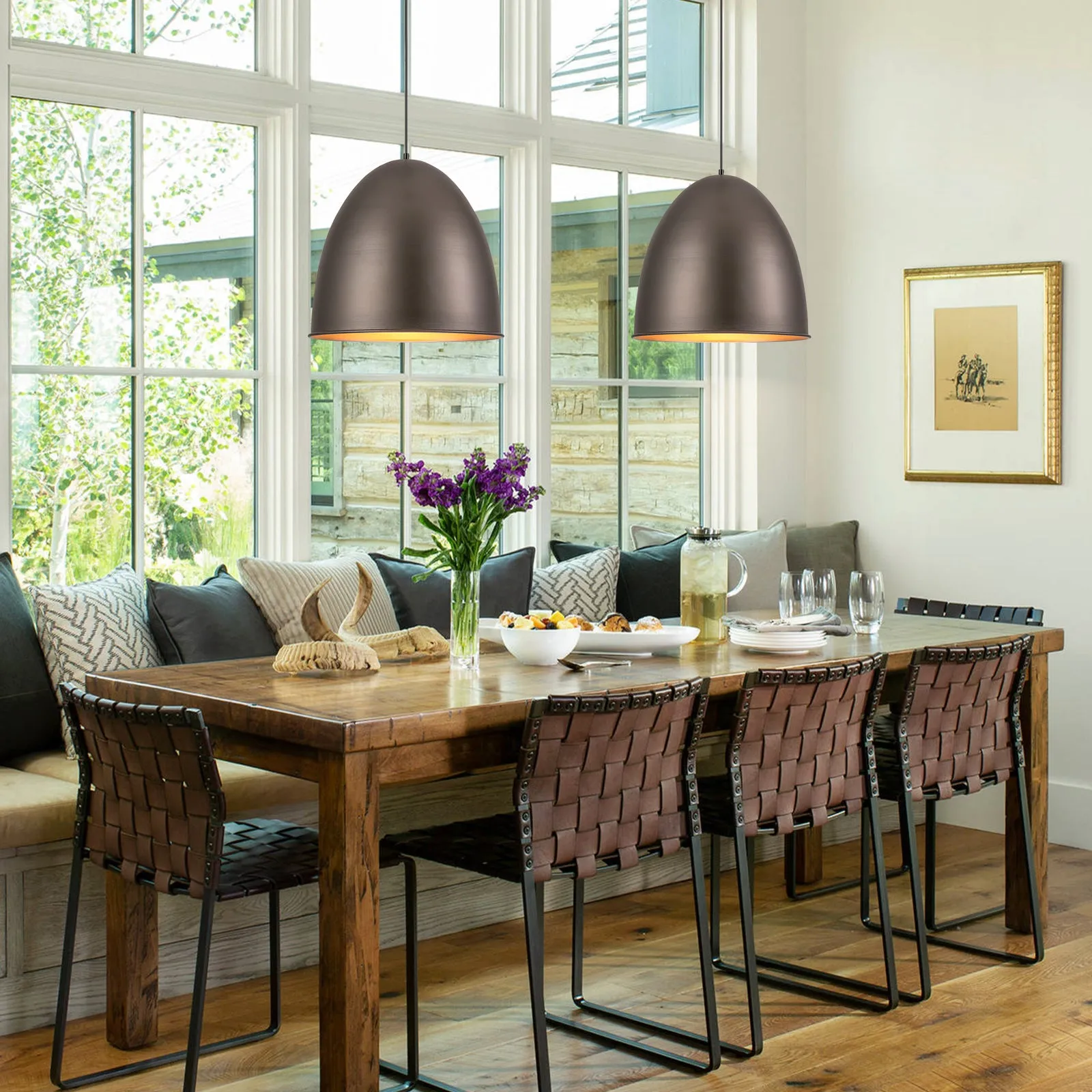 Glowlings 1-Light 18"Wide Hanging Metal Silvery Dome Pendant Light Island Light
