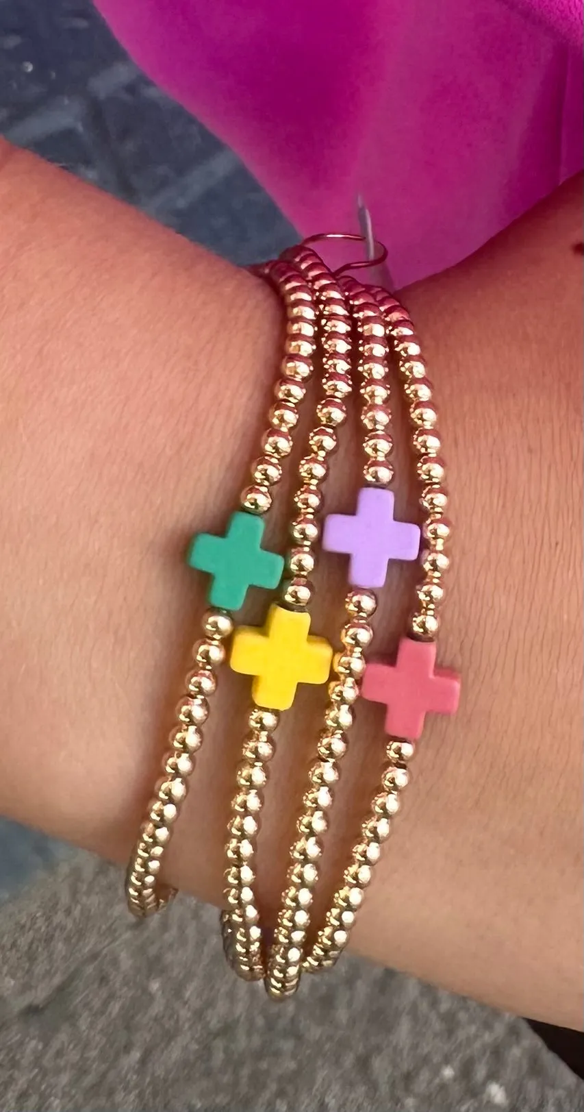 Green Gold Beaded Cross Bracelet