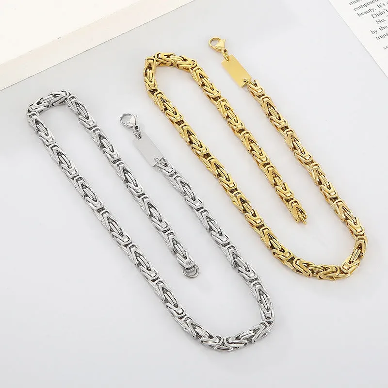 Korean Hip Hop Inspired 6mmV Byzantine Titanium Steel Men's Necklace
