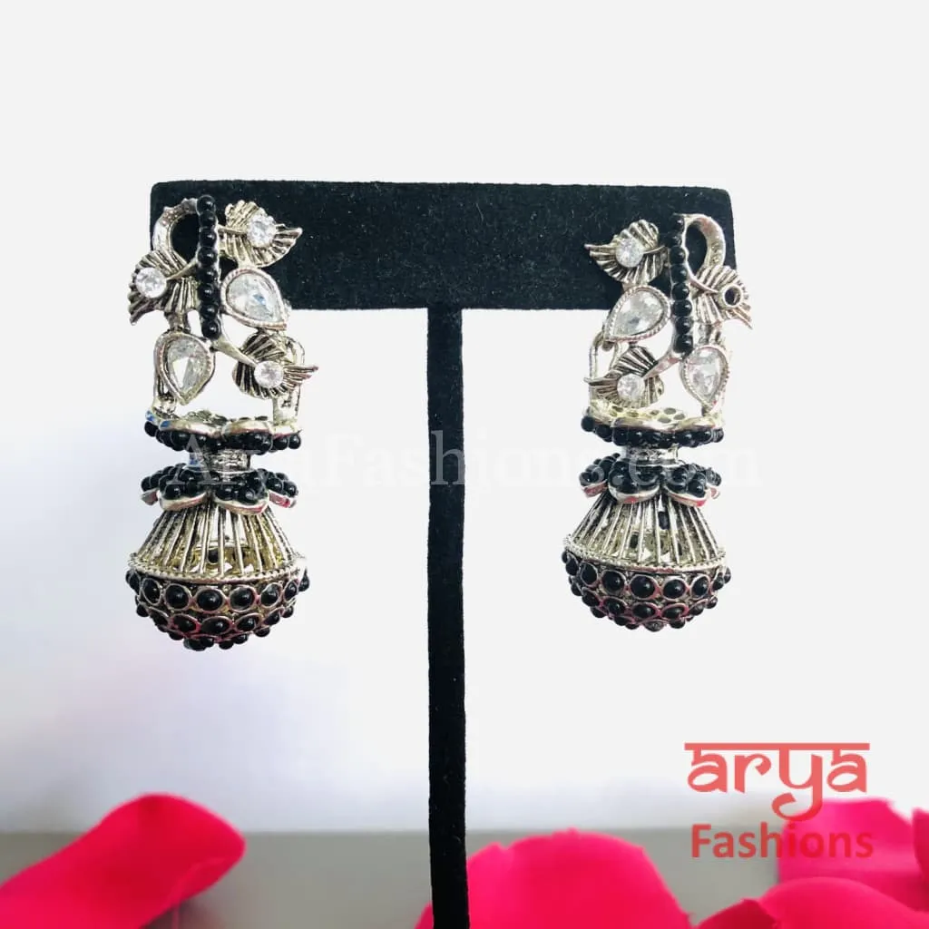 Mahi Oxidized Silver Tribal Earrings/Ethnic German Silver Earrings