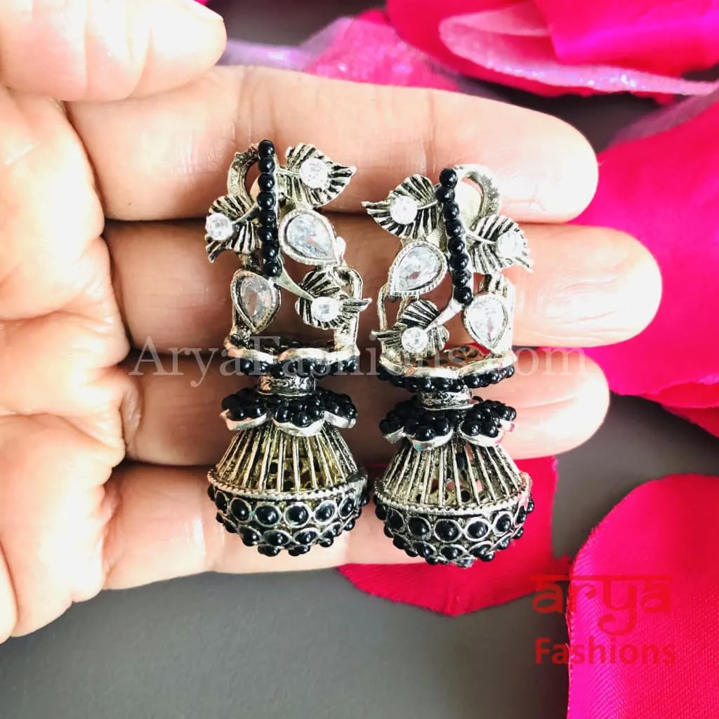 Mahi Oxidized Silver Tribal Earrings/Ethnic German Silver Earrings