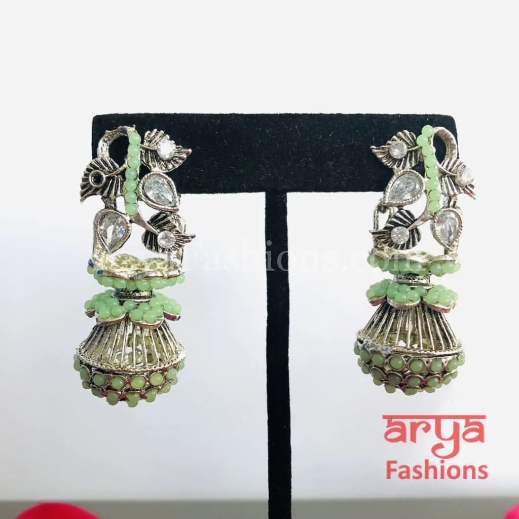 Mahi Oxidized Silver Tribal Earrings/Ethnic German Silver Earrings