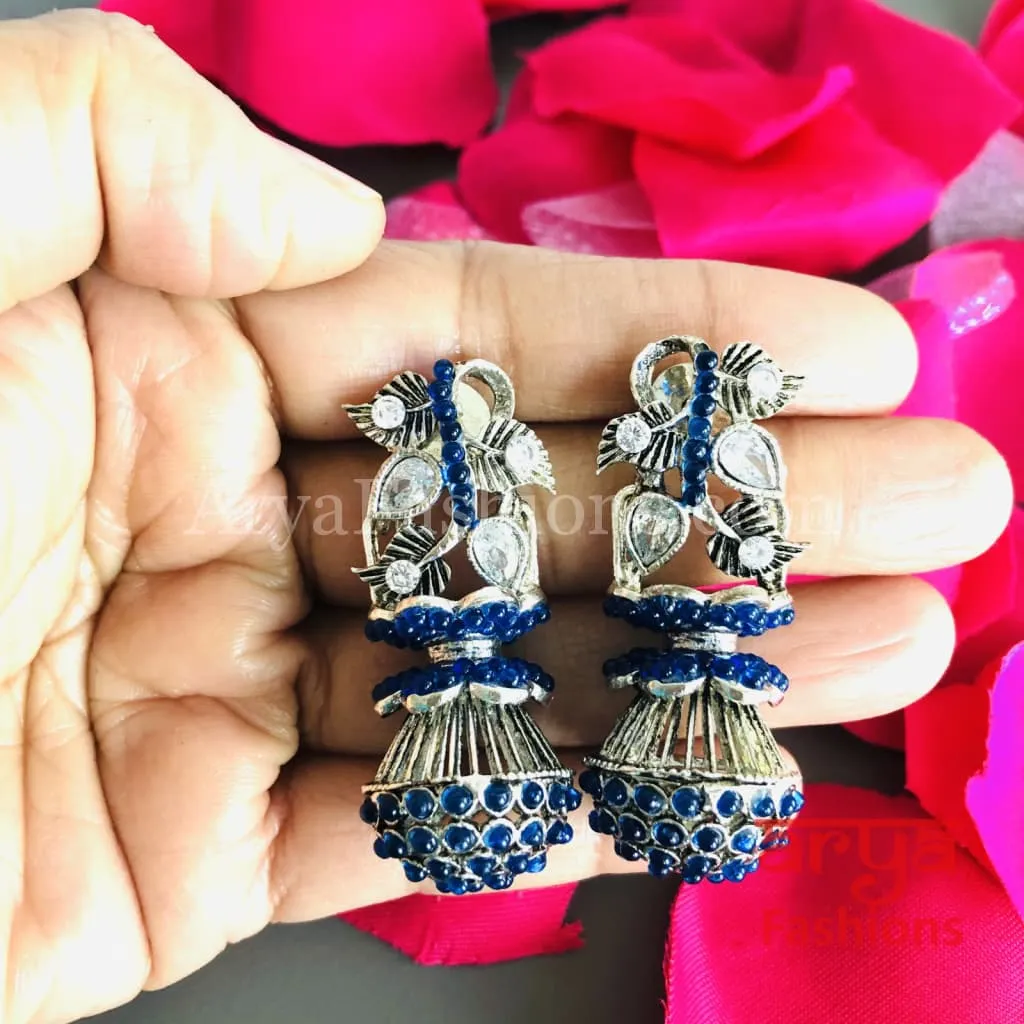 Mahi Oxidized Silver Tribal Earrings/Ethnic German Silver Earrings