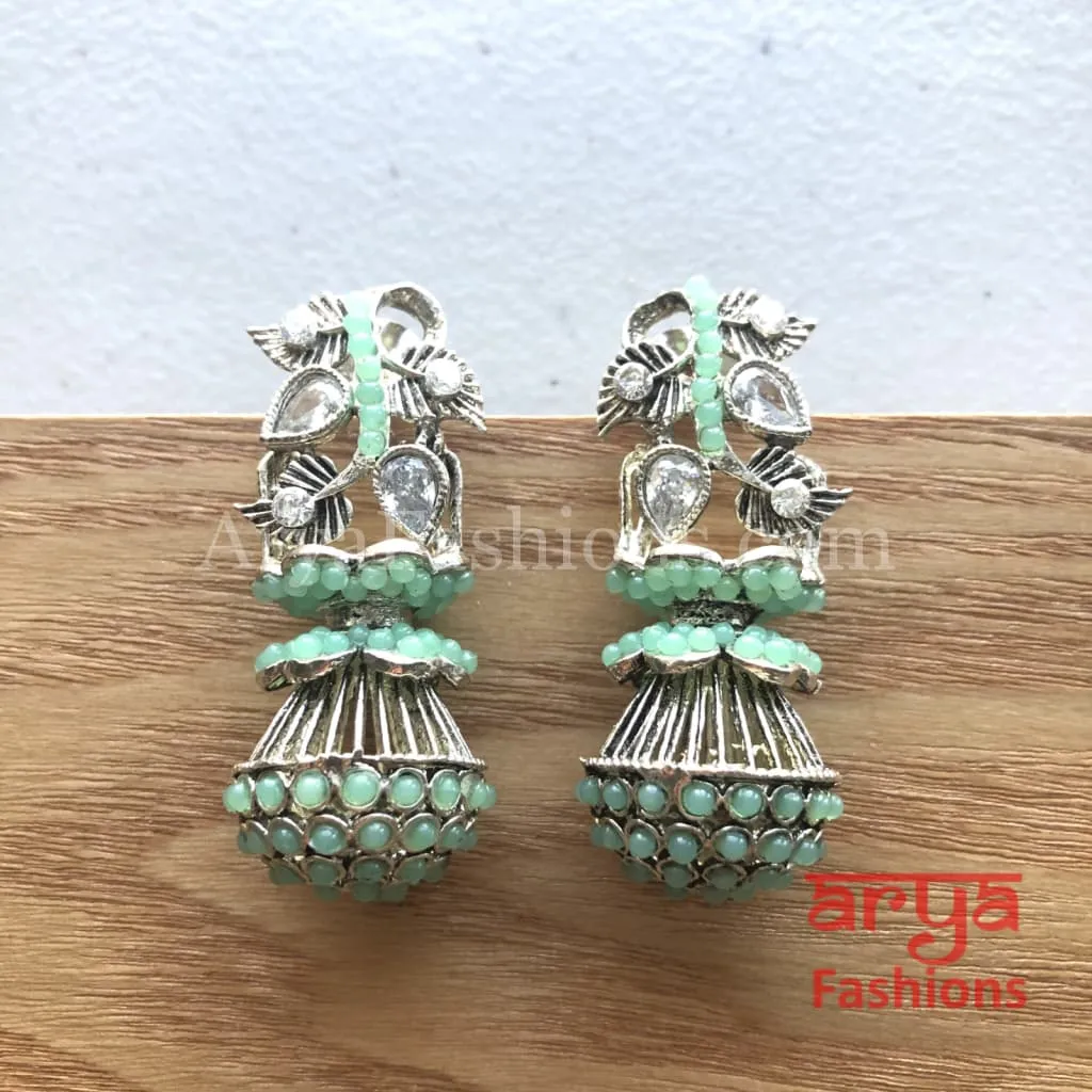 Mahi Oxidized Silver Tribal Earrings/Ethnic German Silver Earrings