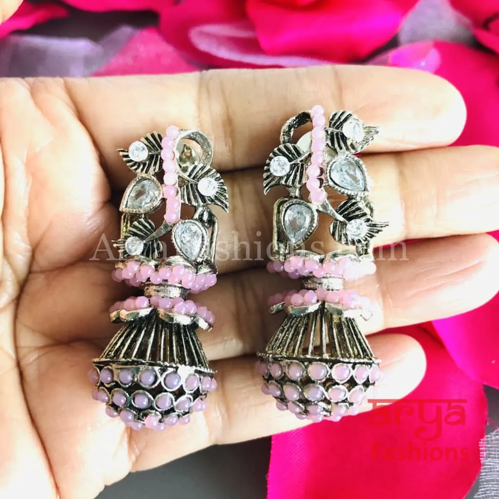 Mahi Oxidized Silver Tribal Earrings/Ethnic German Silver Earrings