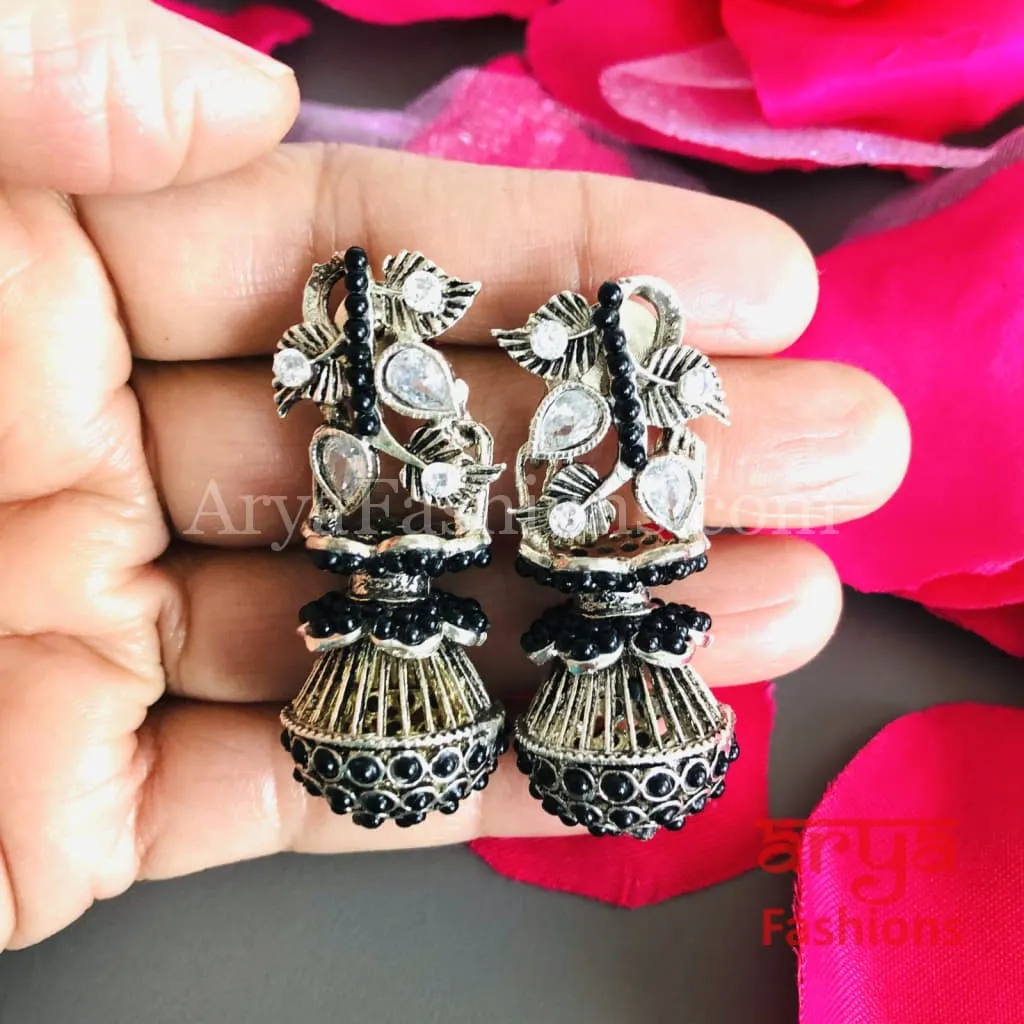 Mahi Oxidized Silver Tribal Earrings/Ethnic German Silver Earrings