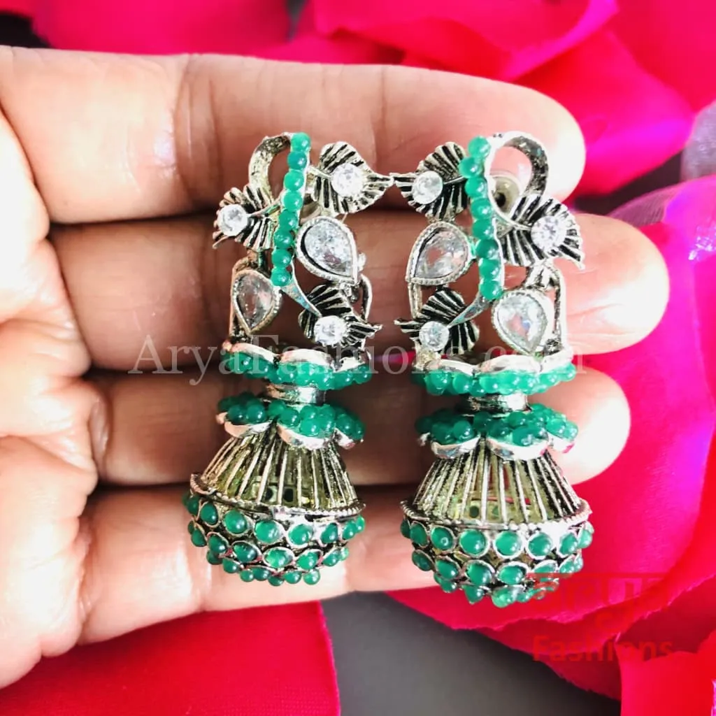 Mahi Oxidized Silver Tribal Earrings/Ethnic German Silver Earrings