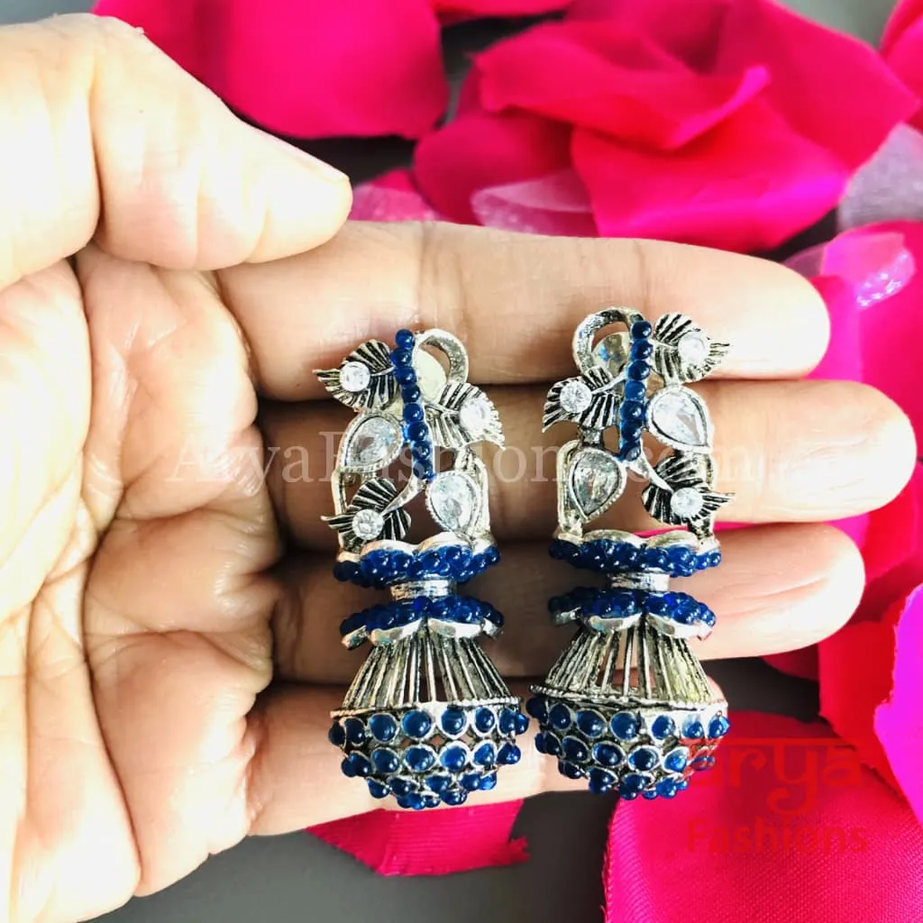 Mahi Oxidized Silver Tribal Earrings/Ethnic German Silver Earrings