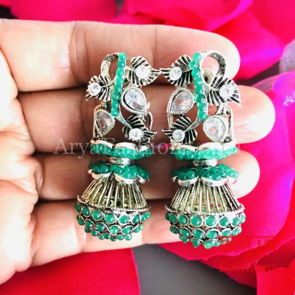 Mahi Oxidized Silver Tribal Earrings/Ethnic German Silver Earrings