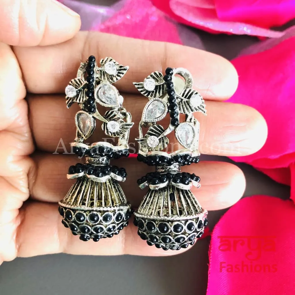 Mahi Oxidized Silver Tribal Earrings/Ethnic German Silver Earrings