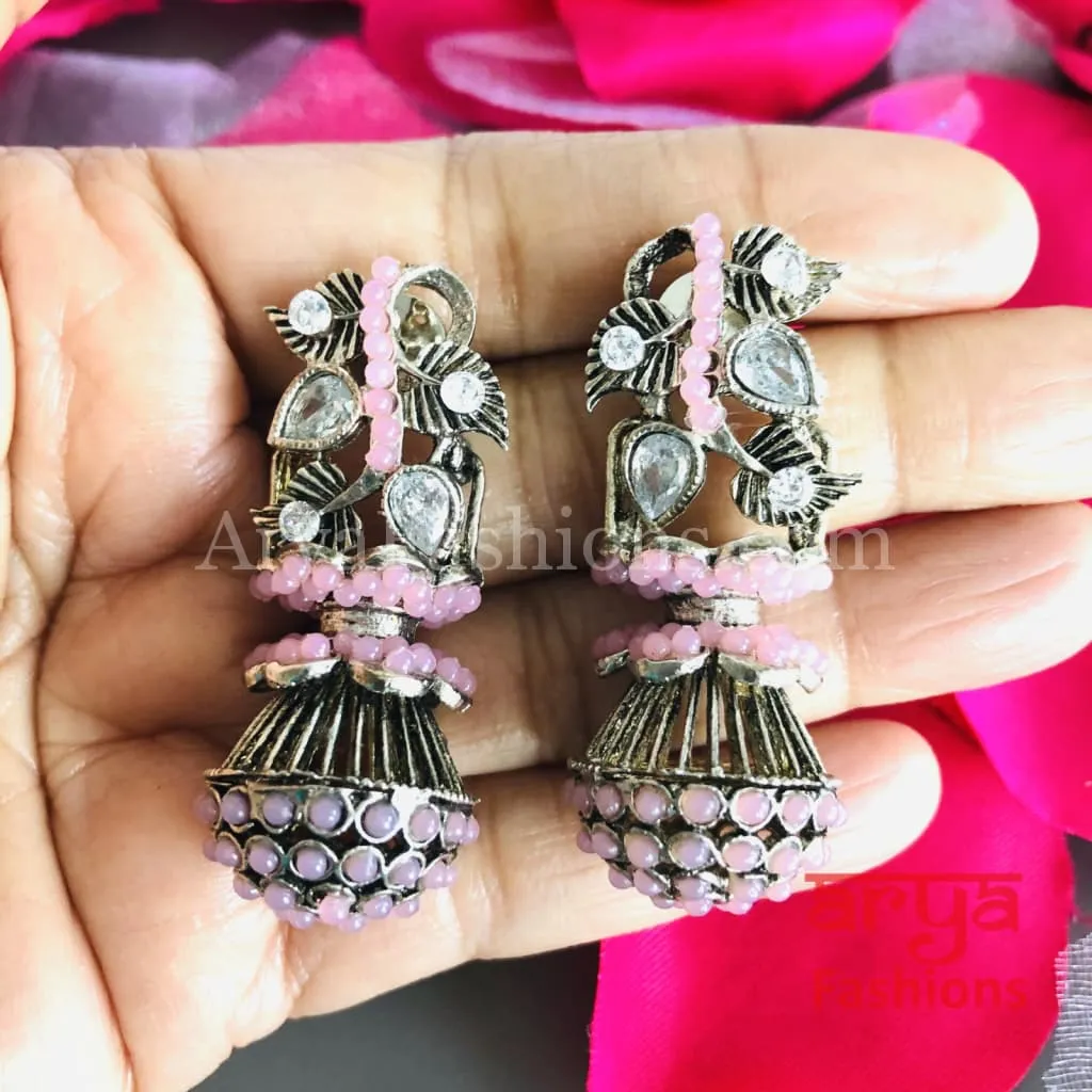 Mahi Oxidized Silver Tribal Earrings/Ethnic German Silver Earrings