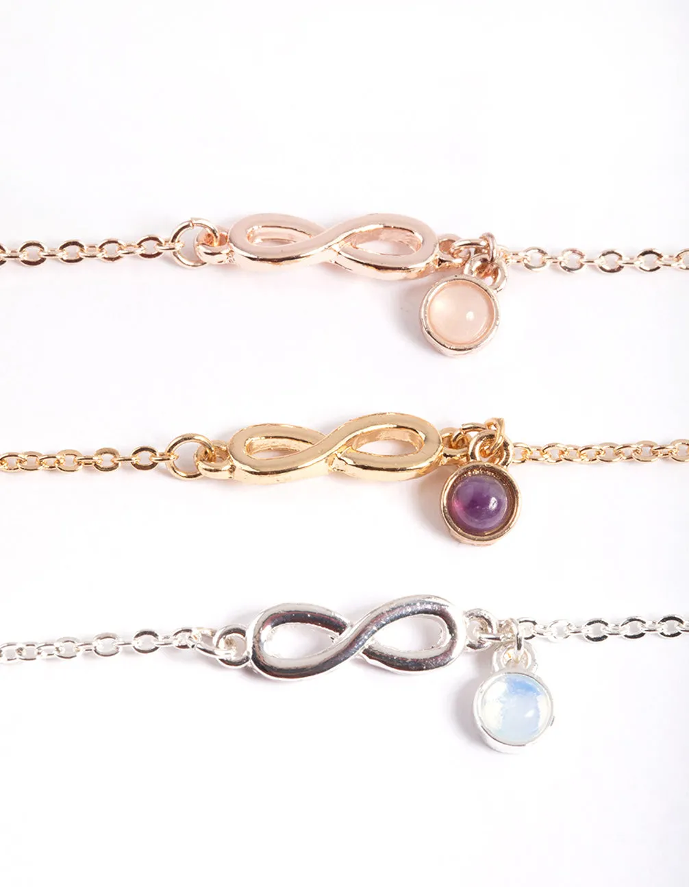 Mixed Metal Rose Quartz & Amethyst Infinity Pack Bracelet