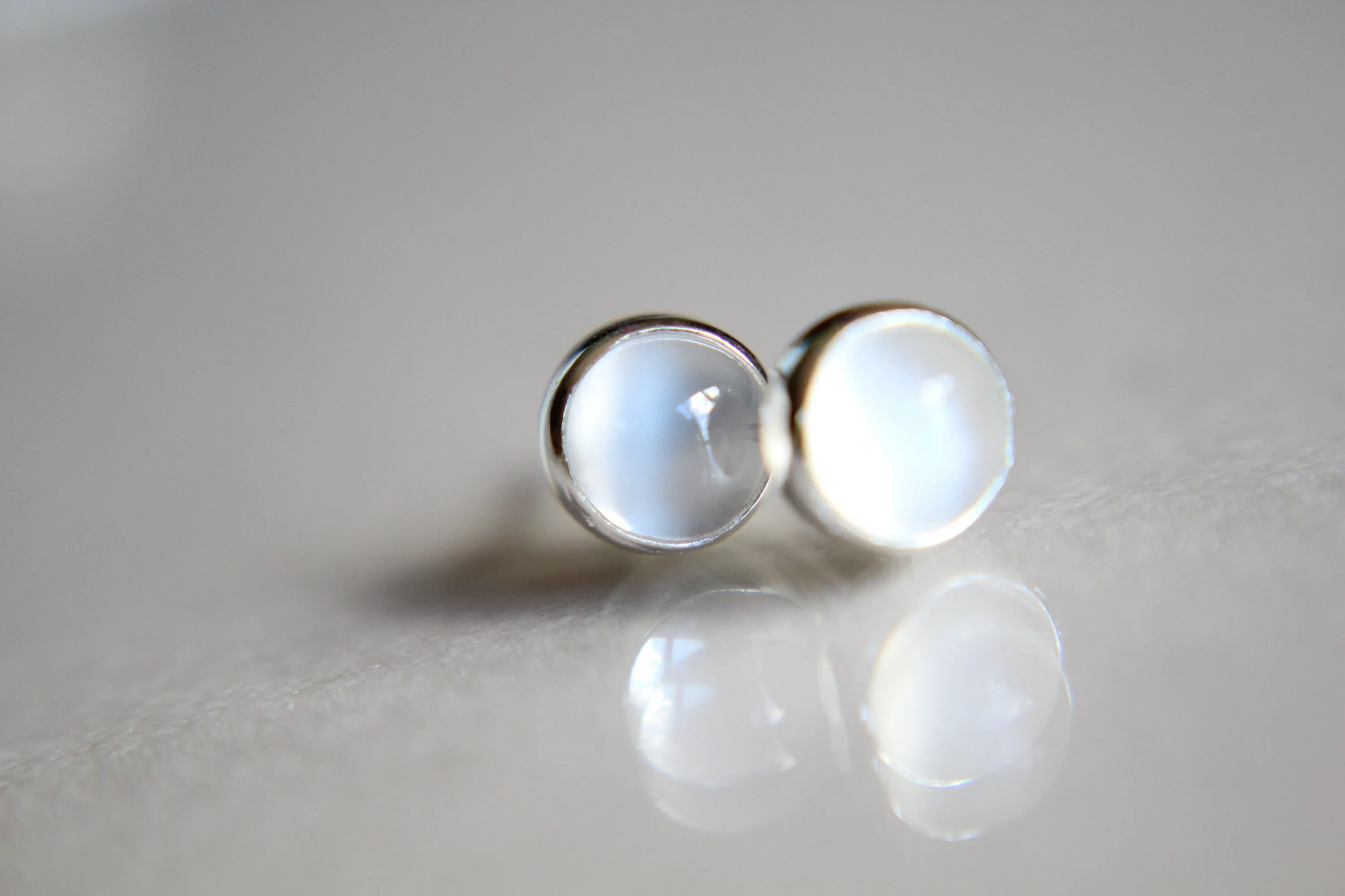 Moonstone Earrings, Stud Earrings, Silver Earrings, Simple White Moonstone Earrings, Gemstone Earrings, 5mm Moonstone Earrings, White, Gift