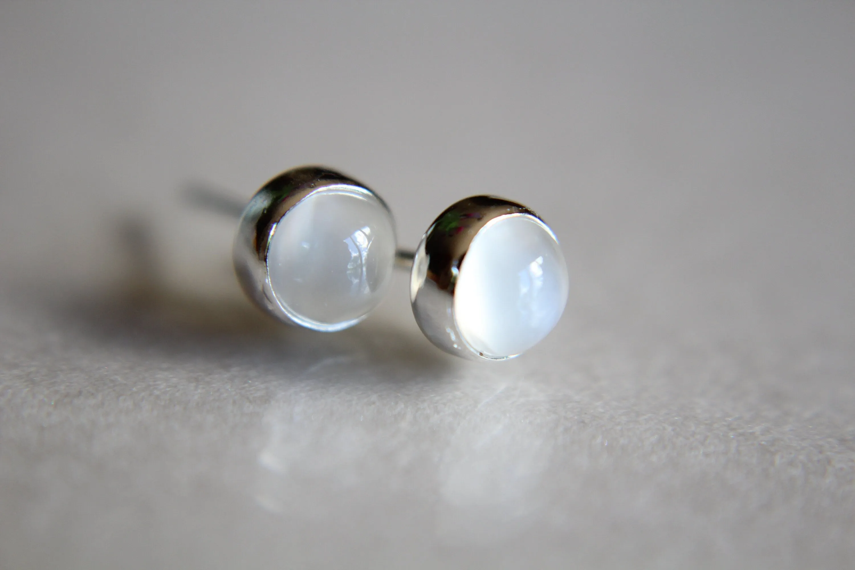 Moonstone Earrings, Stud Earrings, Silver Earrings, Simple White Moonstone Earrings, Gemstone Earrings, 5mm Moonstone Earrings, White, Gift