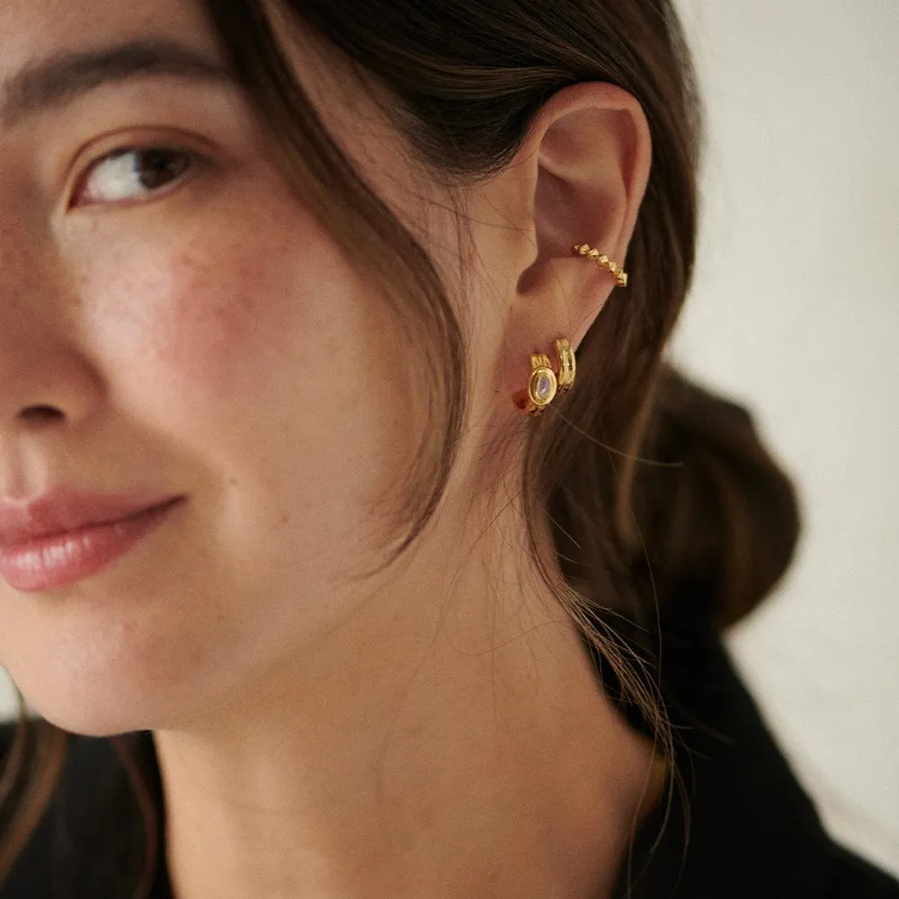 Moonstone Huggie Hoop Earrings 18ct Gold Plate