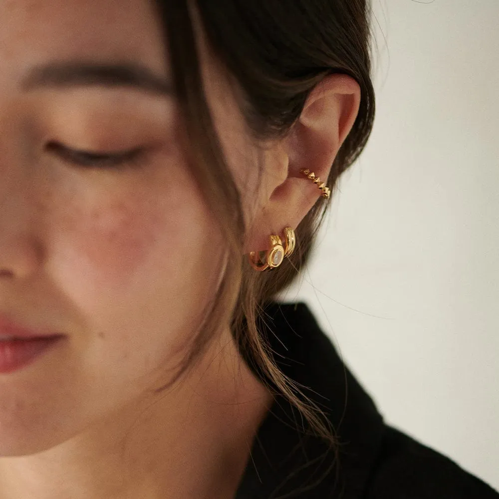 Moonstone Huggie Hoop Earrings 18ct Gold Plate