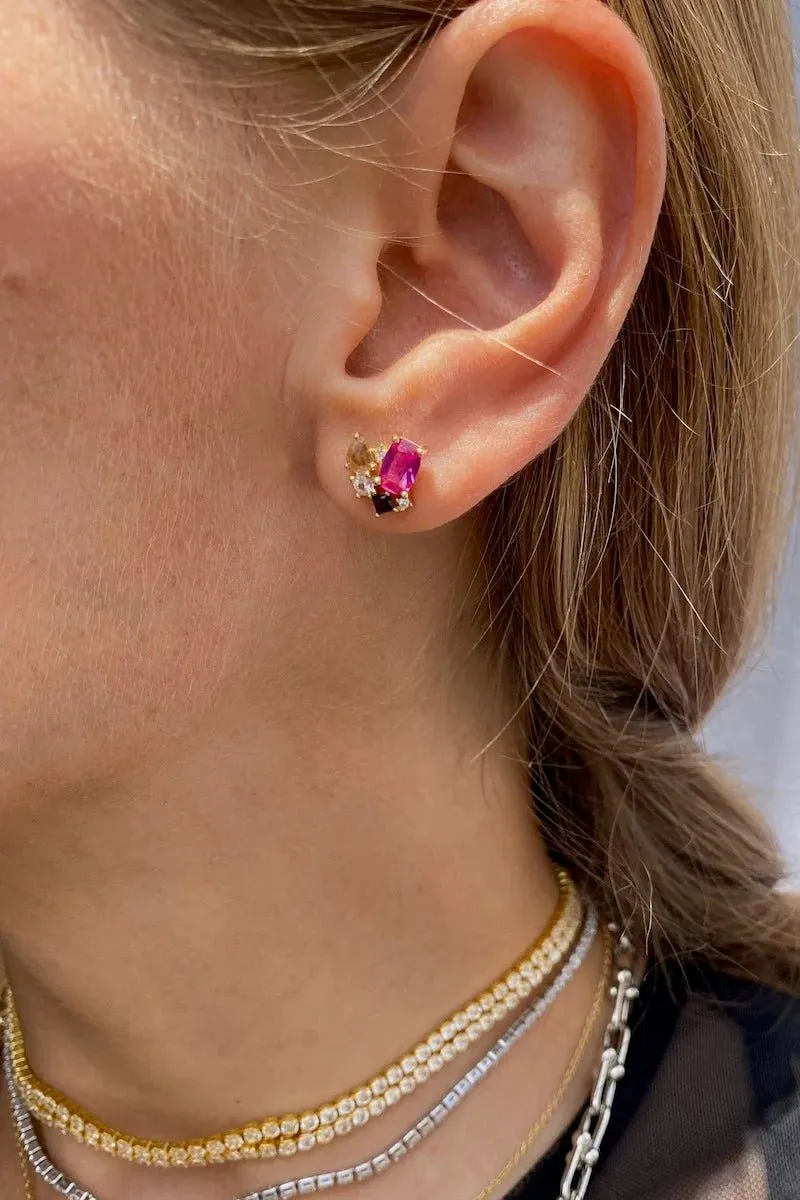 Pink Topaz Bouquet Earrings