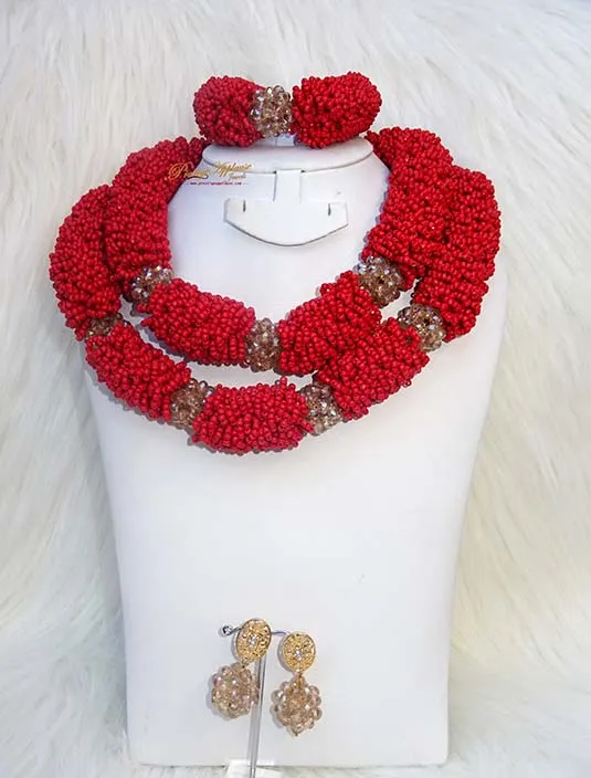 PrestigeApplause Elegant Dark Red Bridal African Nigerian Beads Jewellery Set UK